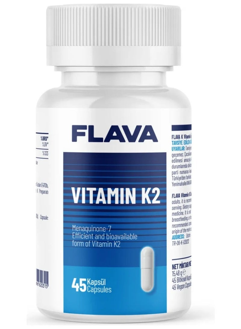 FlavaNaturals Flava Vitamin K2 (Menaquinone-7) 45 Capsules for Bone & Heart Health - Image 1